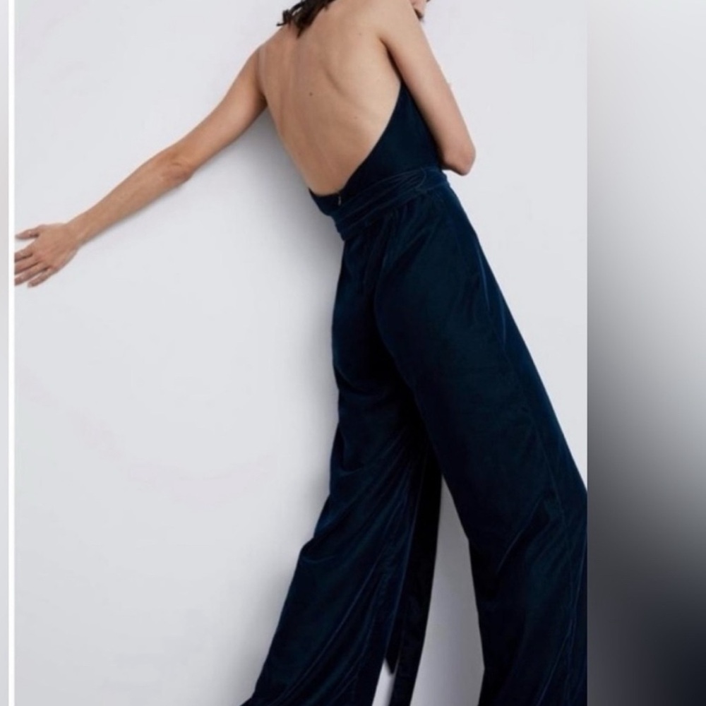 Zara Elegant Black Jumpsuit  velvet green   small NWOT - Picture 3 of 4
